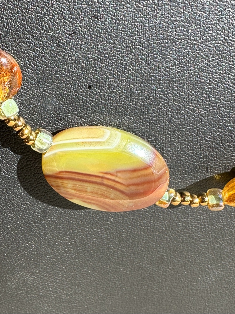 Murano Gold Foil Glass Beads with Agates Necklace 24" - Picture 5 of 8